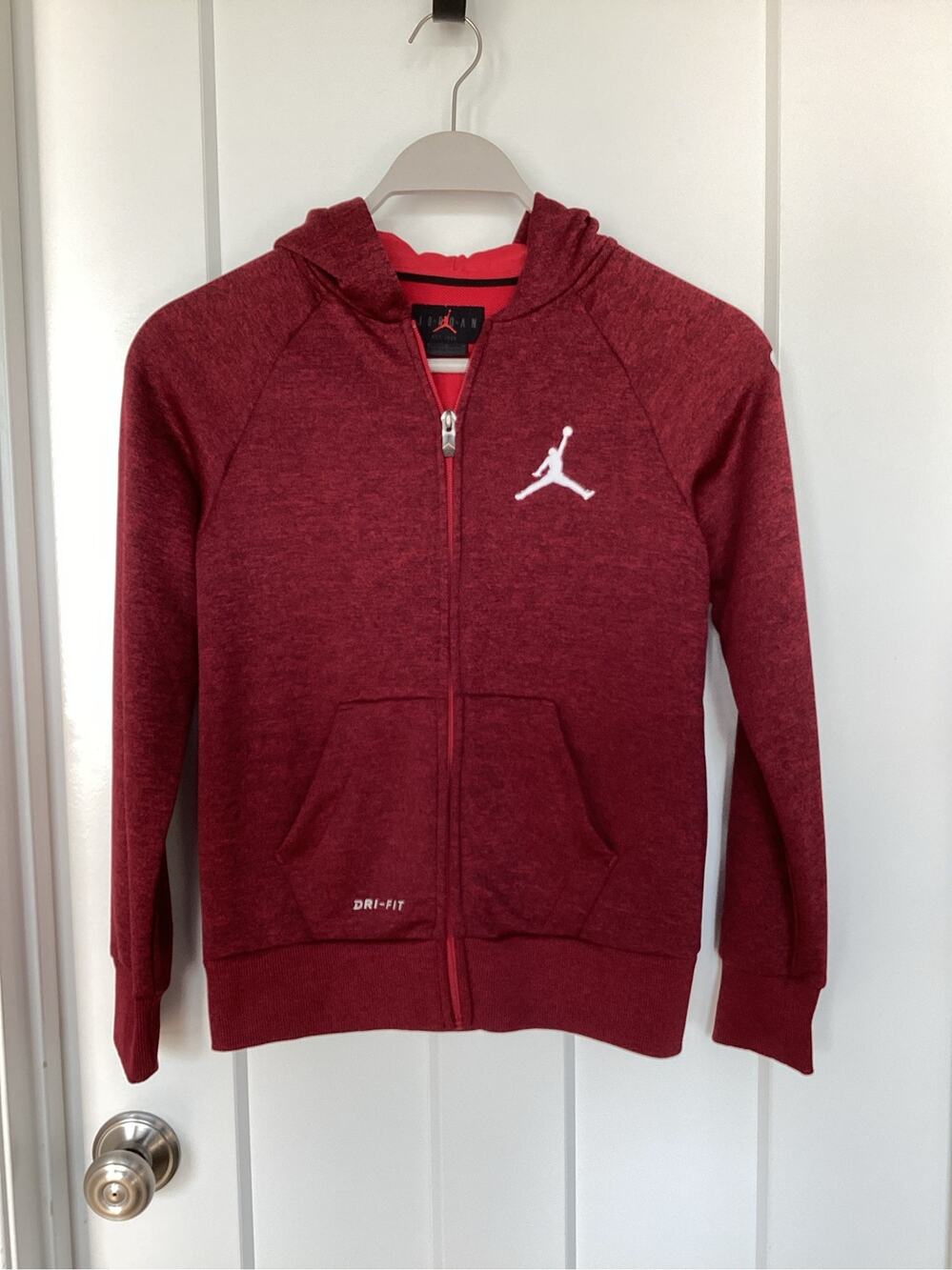 Jordan Heather Red Full Zip Hooded Jacket, boys size Medium